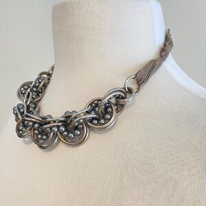 Mexx Silver Chunky Chain Statement Necklace Y2K Mixed Metal Collar Jewelry